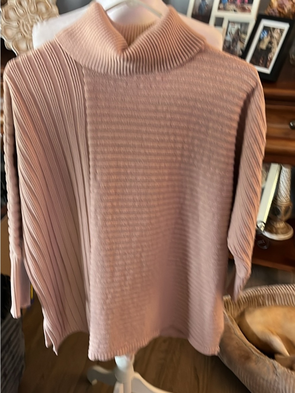 Alfani Dusty Rose Cowl Neck Ribbed Knit Sweater